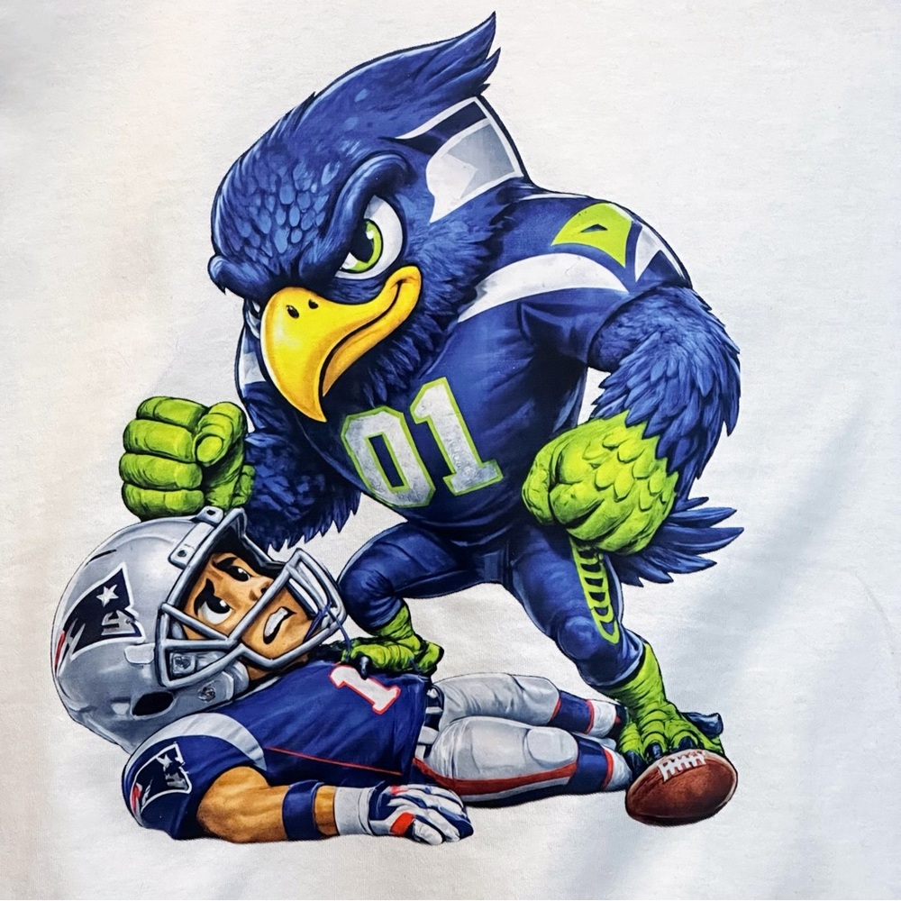 Women’s or Men’s New England vs Seattle Superbowl T-Shirt - Blue and Orange - Picture 2 of 4